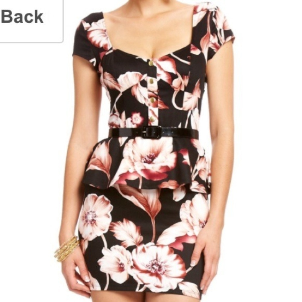 2B Bebe Flower Bomb Peplum Dress